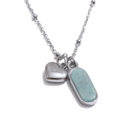 Collier breloque amazonite et coeur argenté