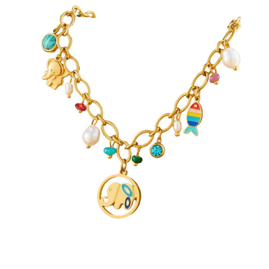 Collier à breloques doré et éléphant