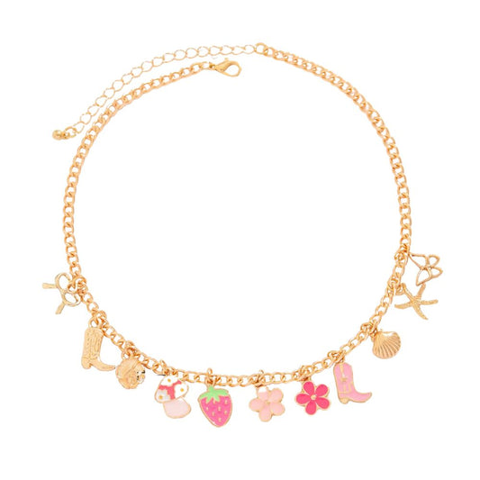 Collier breloque fleur et fraise doré