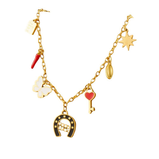 Collier à breloques doré et fer à cheval noir