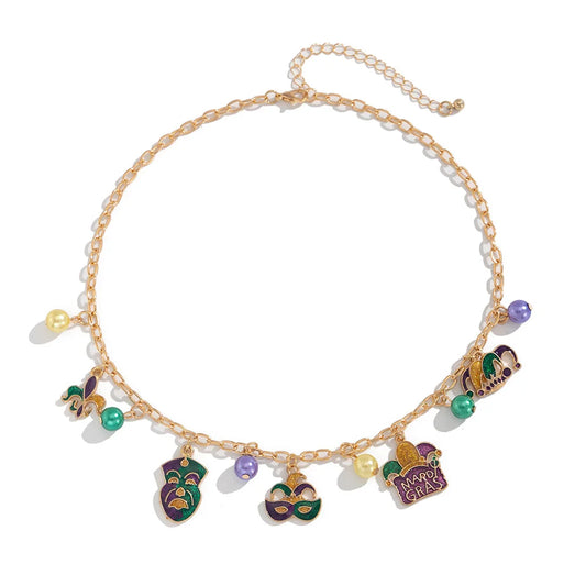 Collier à breloques doré et joker