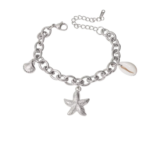 Bracelet à breloques coquillages argenté