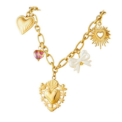 Collier à breloques avec coeur et étoiles doré