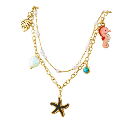 Collier à breloques avec etoile de mer noire et doré