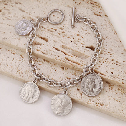 Bracelet breloques avec médailles argenté à bascule