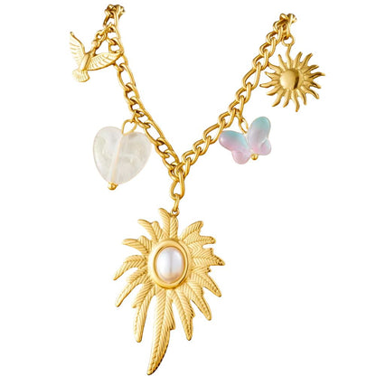 Collier à breloques avec feuille dorée et blanche