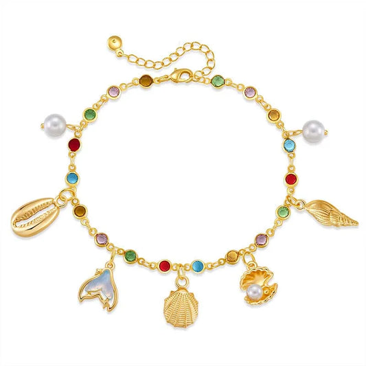 Bracelet breloques de la mer à chaîne et pierres multicolores