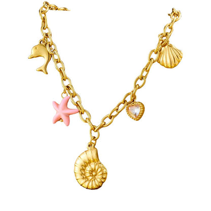 Collier à breloques étoile de mer avec coquillage doré