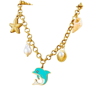 Collier à breloques avec dauphin bleu doré