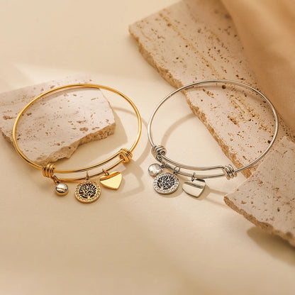 Jonc à breloques arbre de vie doré ajustable