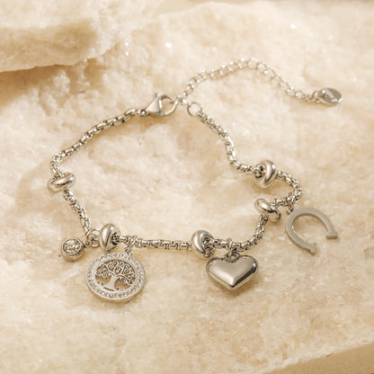 Bracelet breloques porte-bonheur argenté