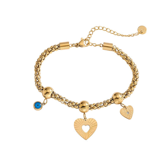 Bracelet à 3 breloques avec coeur doré