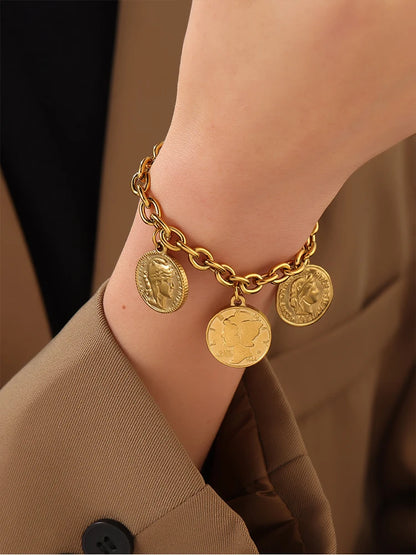 Bracelet breloques avec médailles doré à bascule