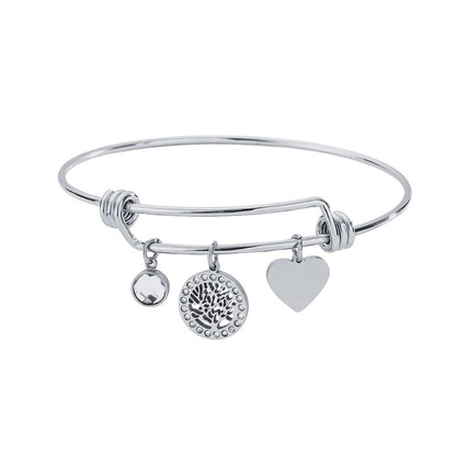 Jonc à breloques arbre de vie argenté ajustable