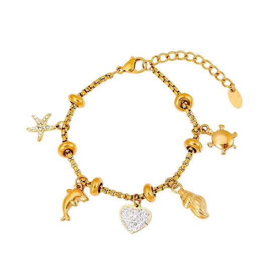 Bracelet à breloques doré avec clips et coeur