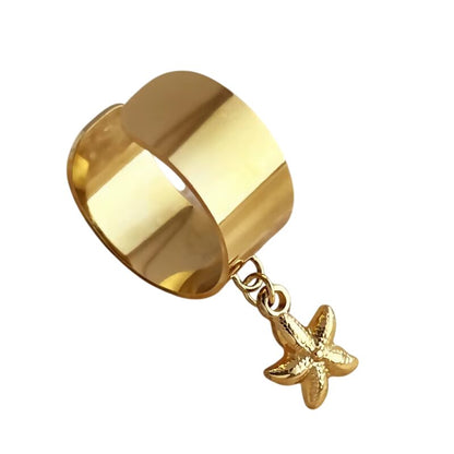 Bague breloque ajustable à étoile de mer dorée