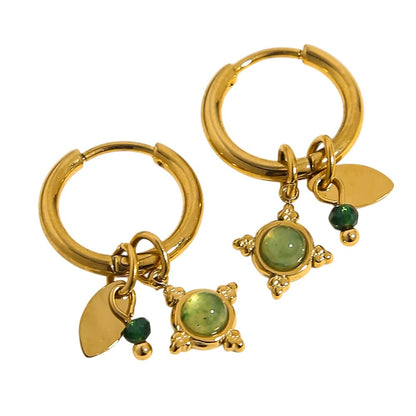 Boucles d'oreilles créoles à breloques vertes et dorées