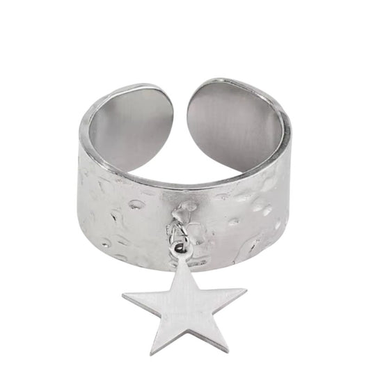 Bague breloque ajustable étoile argentée