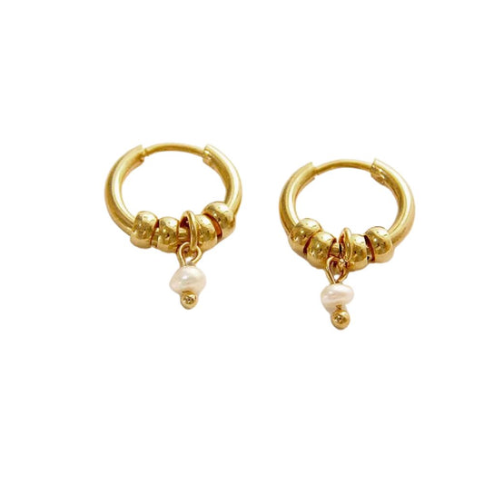 Boucles d'oreilles créoles à breloque blanche et clips dorés
