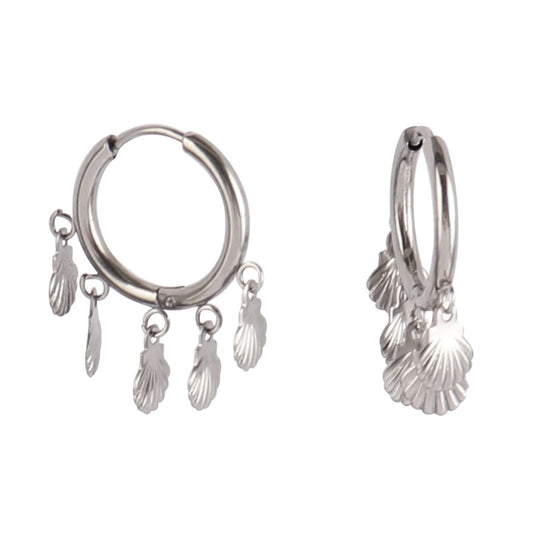 Boucles d'oreilles breloques coquillages argentées