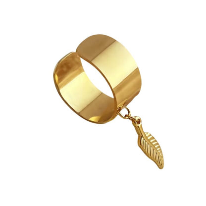 Bague breloque ajustable à feuille dorée