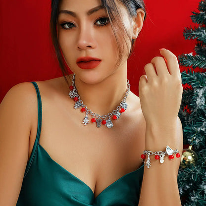 Collier à breloques de noël argenté et rouge