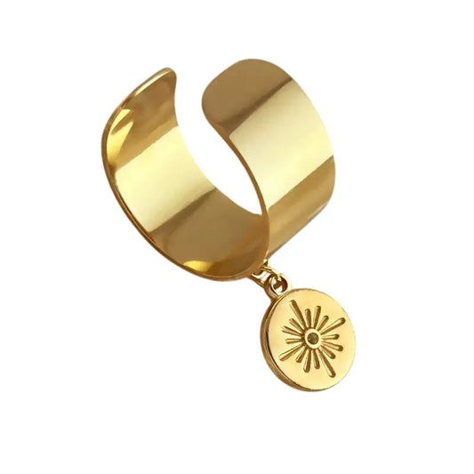 Bague breloque ajustable à médaille étoilée dorée