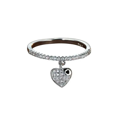 Bague fine à breloque coeur argentée