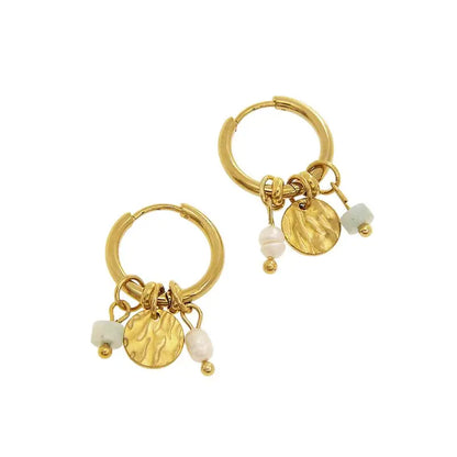 Boucles d'oreilles breloques blanches et or