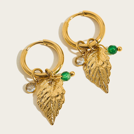 Boucles d'oreilles créoles à breloques feuille doré