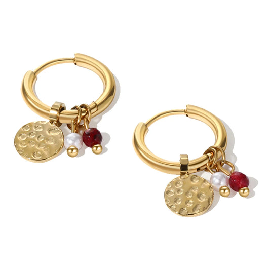 Boucles d'oreilles créoles à breloques rouges et blanches