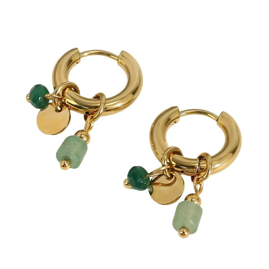 Boucles d'oreilles créoles à breloques vertes