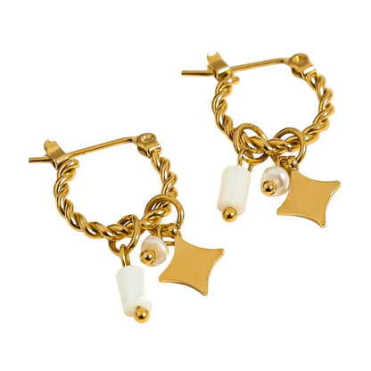 Boucles d'oreilles tressées à breloque étoile et blanche doré