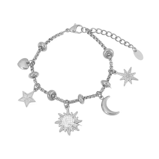 Bracelet à breloques argenté avec clips et étoile scintillante