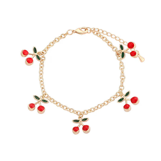 Bracelet à breloques cerises doré