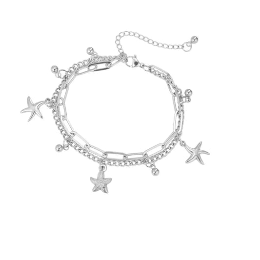 Bracelet à breloques étoiles de mer multiples argenté