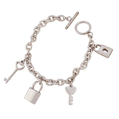 Bracelet breloques avec cadenas argenté à bascule