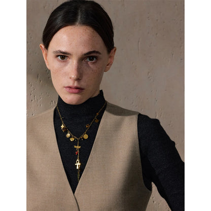 Collier à breloques avec chaîne pendante doré