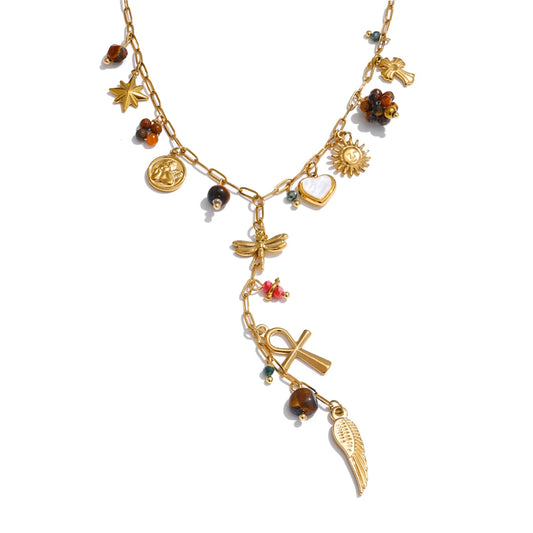 Collier à breloques avec chaîne pendante doré