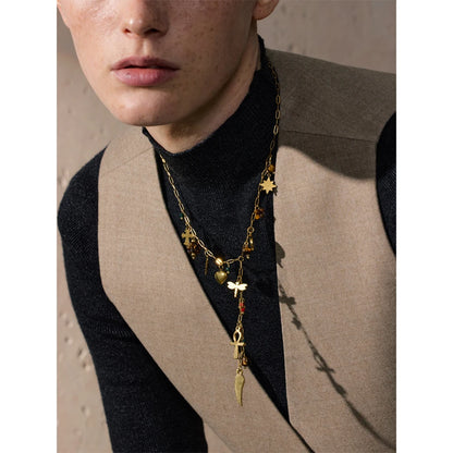 Collier à breloques avec chaîne pendante doré