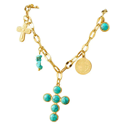 Collier à breloques avec croix verte et doré