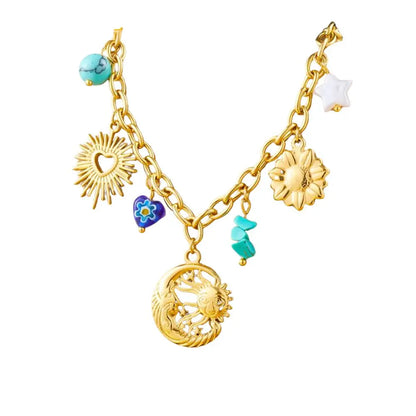 Collier à breloques avec lune et soleil doré