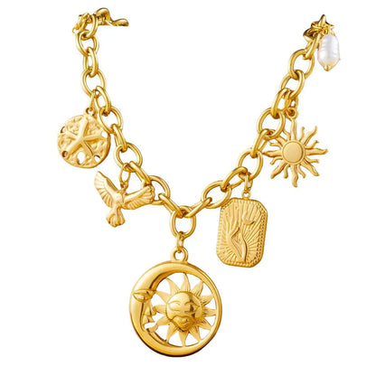 Collier à breloques avec soleil et lune creux doré