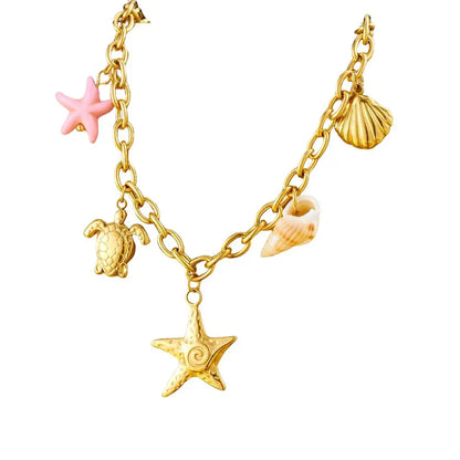 Collier à breloques étoile de mer doré mer