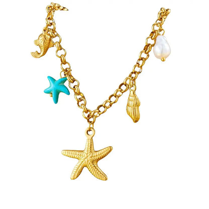 Collier à breloques étoiles de mer dorées