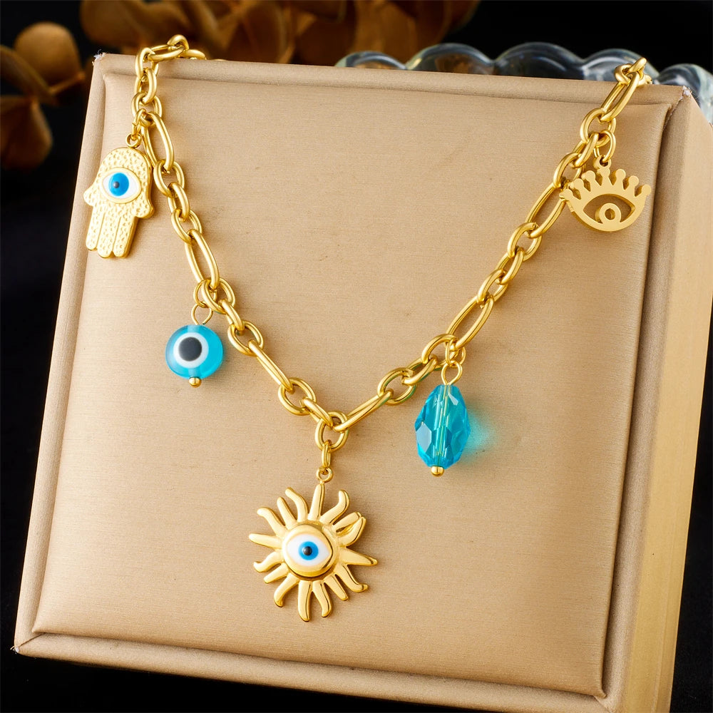 Collier à breloques oeil doré et bleu