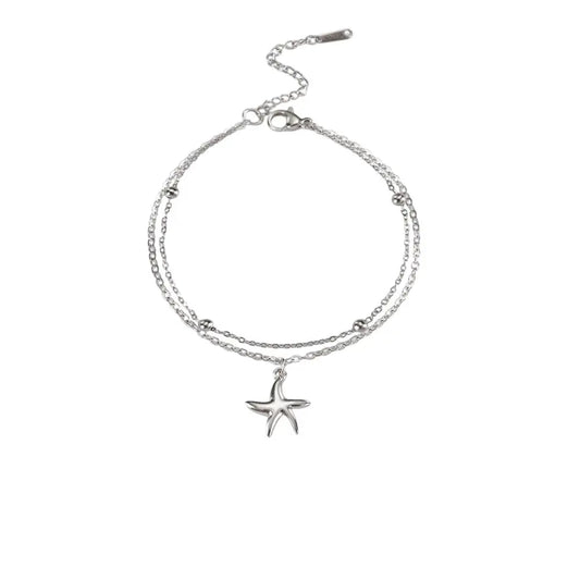 Double bracelet à breloque unique étoile argenté