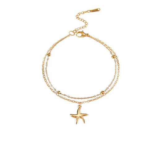 Double bracelet à breloque unique étoile doré
