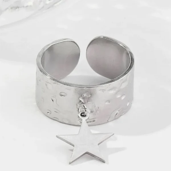 Bague breloque ajustable étoile argentée
