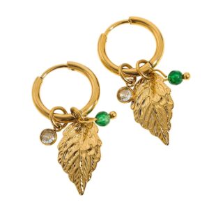 Boucles d'oreilles créoles à breloques feuille doré